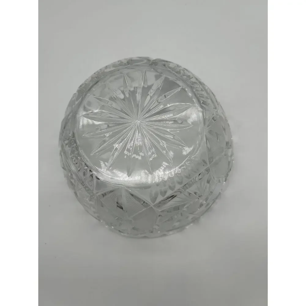 Vintage Cut Glass Crystal Bowl 9” Round Scalloped Edge Starburst Floral